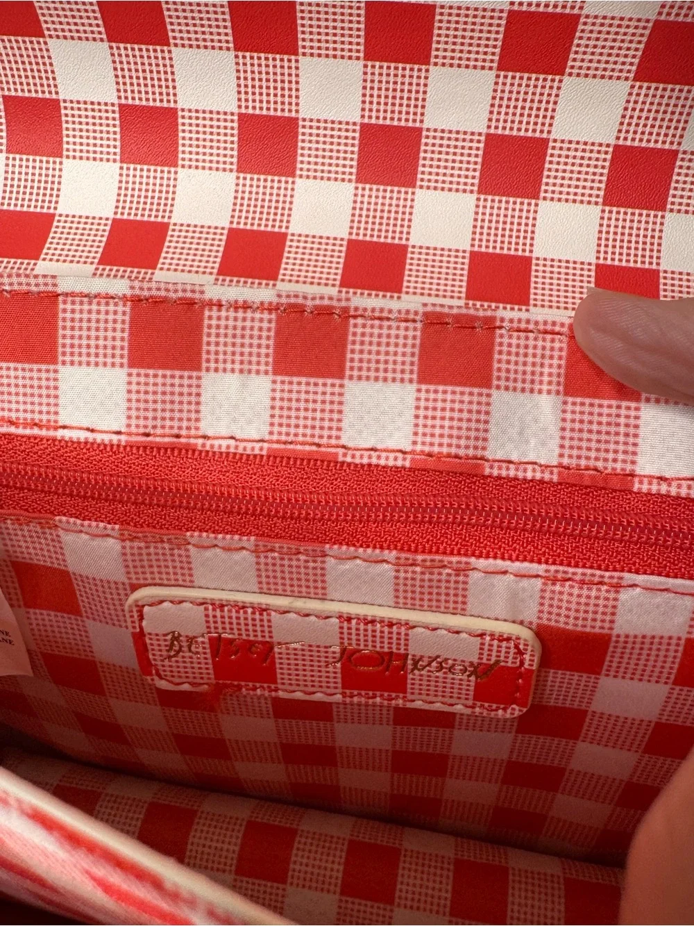 Betsey Johnson White/Red Gingham Strawberry -Handle w/ Removable Crossbody Strap